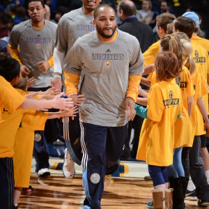 DENVER, CO - MARCH 1:  Jameer Nelson #28 of the Denver Nuggets gets introduced before the game against the New Orleans Pelicans on March 1, 2015 at the Pepsi Center in Denver, Colorado. 

Copyright 2015 NBAE (Photo by Garrett Ellwood/NBAE via Getty Images)